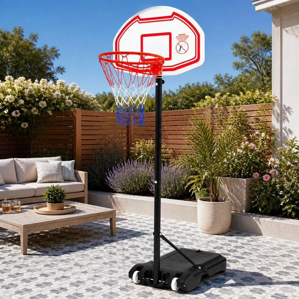 Basketball Hoop Stand System Adjustable Portable 1.6M to 2.1M White