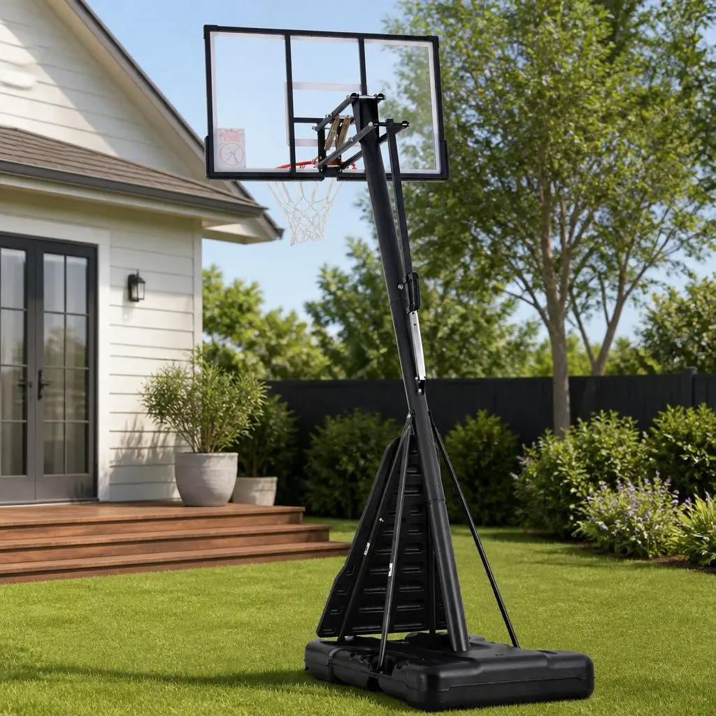 Basketball Stand System Portable Adjustable Height 3.05M with Polycarbonate Backboard and Reinforced Steel Frame in Black