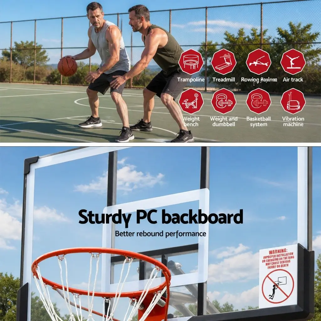 Basketball Stand System Portable Adjustable Height 3.05M with Polycarbonate Backboard and Reinforced Steel Frame in Black
