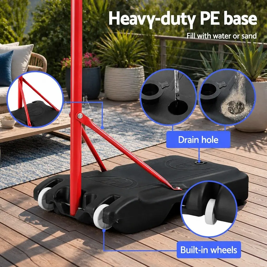 Basketball Stand Adjustable Height Steel Frame 2.4m to 3.05m with Nylon Net