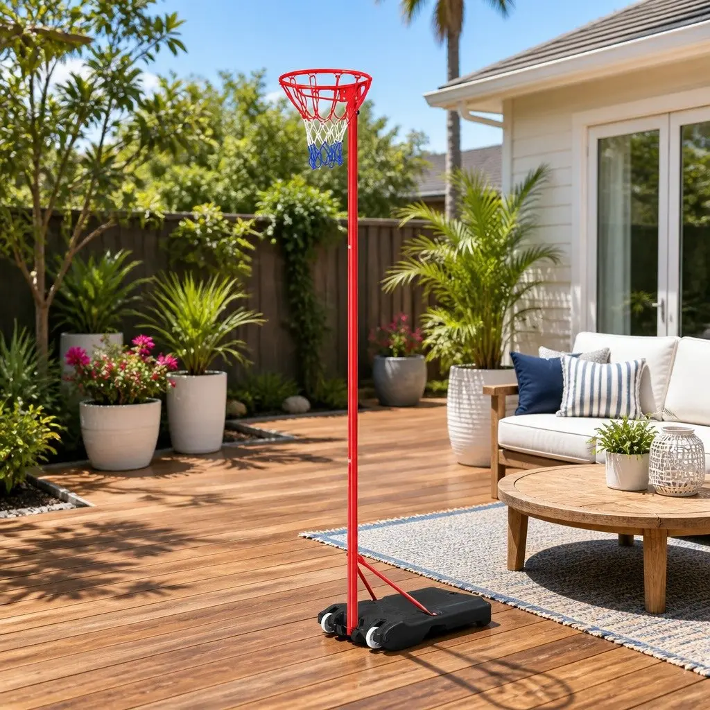 Basketball Stand Adjustable Height Steel Frame 2.4m to 3.05m with Nylon Net