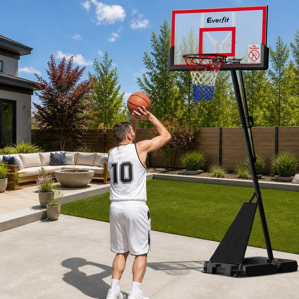 Portable Basketball Hoop Stand System Adjustable Height 2.4m to 3.05m Red Polycarbonate Backboard