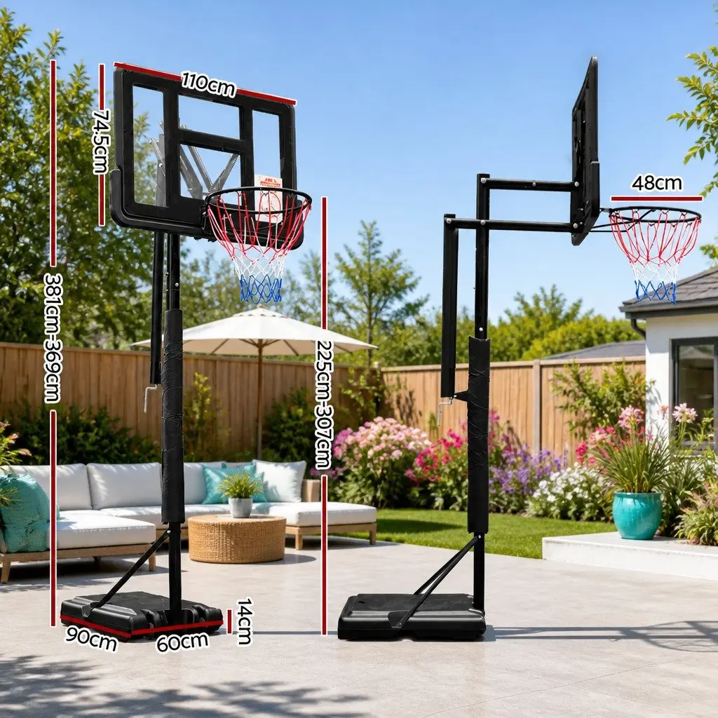 Basketball Hoop Stand System Adjustable Height 2.25m to 3.07m Portable Black 44 Inch Backboard