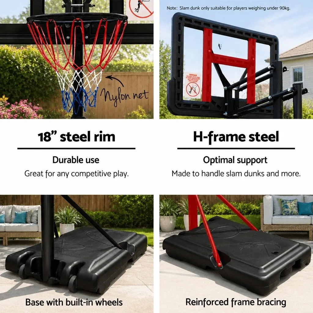 Basketball Hoop Stand System Adjustable Height 2.25m to 3.07m Portable Black 44 Inch Backboard