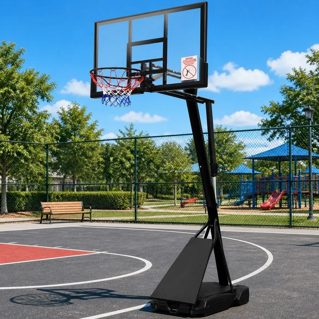 Adjustable Basketball Hoop Stand Black Steel Frame 48 Inch Polycarbonate Backboard Height Range 2.3m to 3.05m Portable for Backyard Use