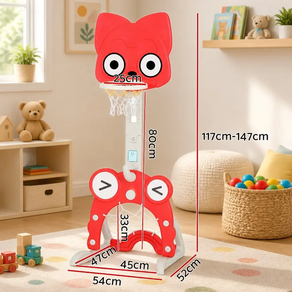 Kids Basketball Hoop Stand Adjustable Height 54x52x117147cm Red PP Nylon 5-in-1 Sports Activity Centre
