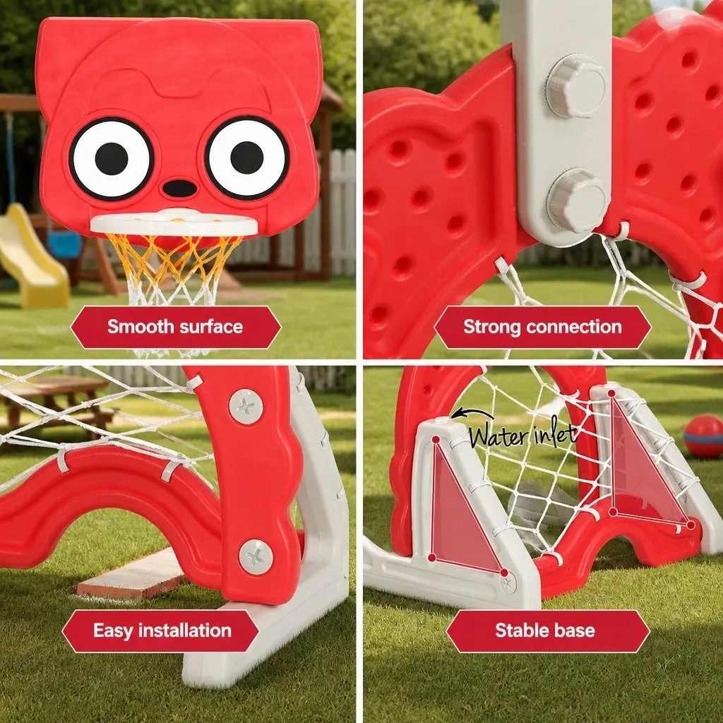 Kids Basketball Hoop Stand Adjustable Height 54x52x117147cm Red PP Nylon 5-in-1 Sports Activity Centre