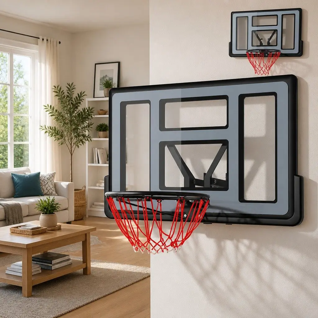 Basketball Hoop Wall Mounted Shatterproof PC Backboard 45 Inch Blue