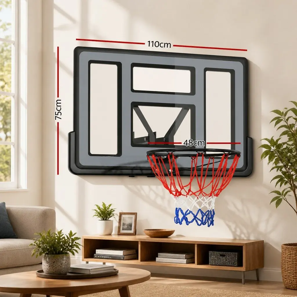 Basketball Hoop Wall Mounted Shatterproof PC Backboard 45 Inch Blue