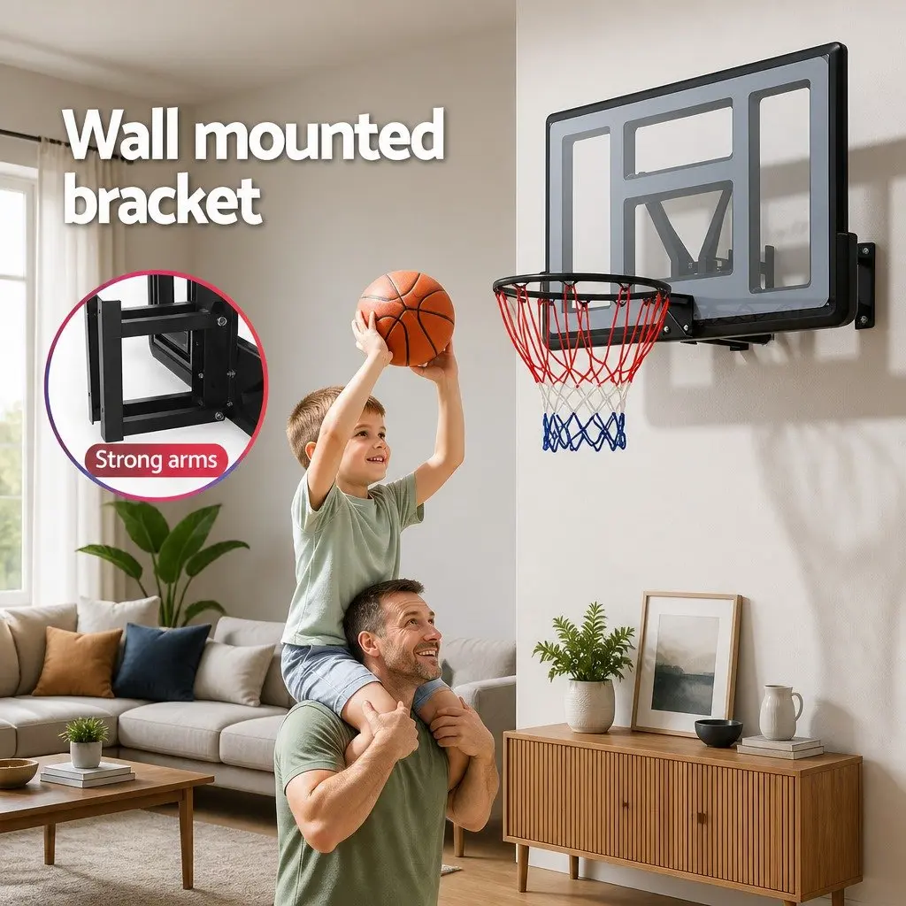 Basketball Hoop Wall Mounted Shatterproof PC Backboard 45 Inch Blue