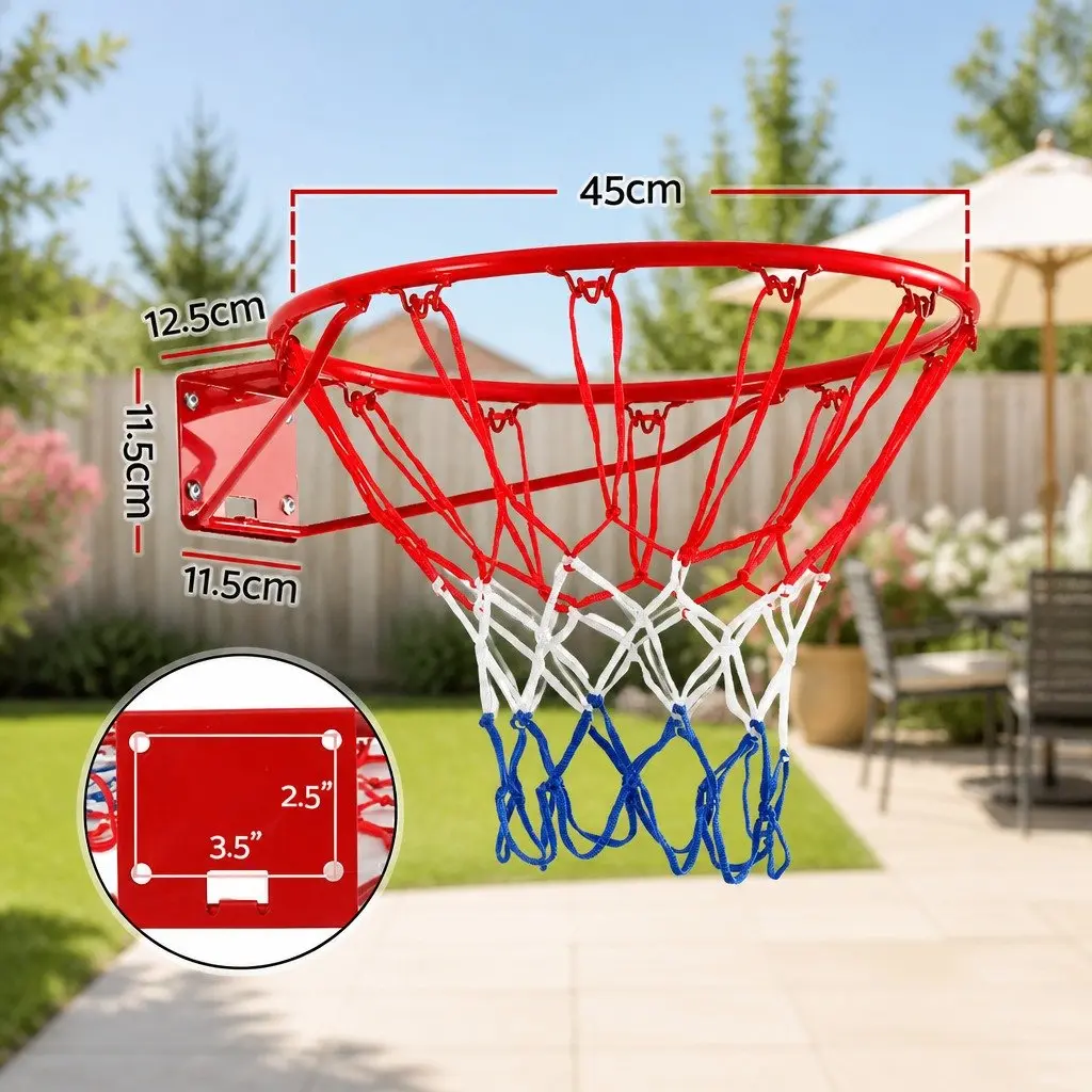Basketball Hoop Rim Goal Net 45cm Steel Red Outdoor Play Equipment