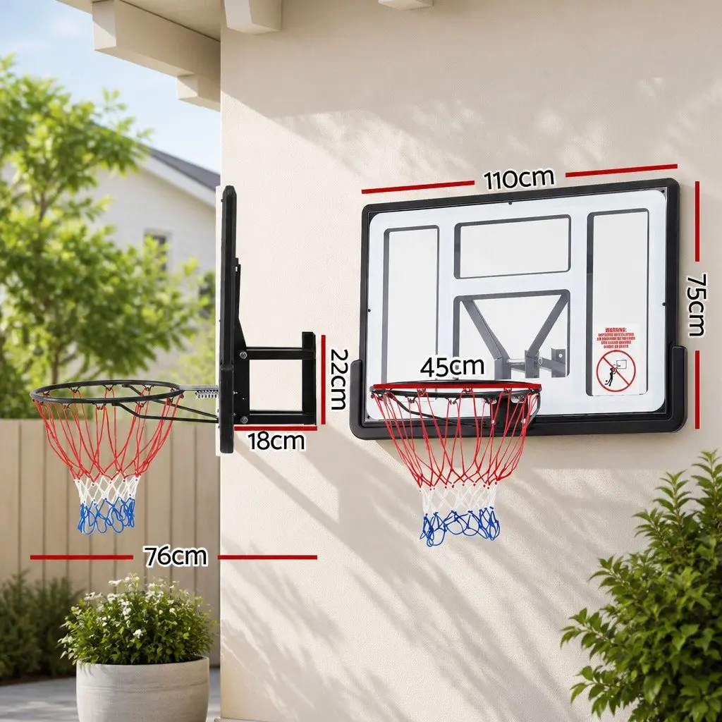 43-Inch Wall Mount Basketball Hoop Polycarbonate Backboard Black White
