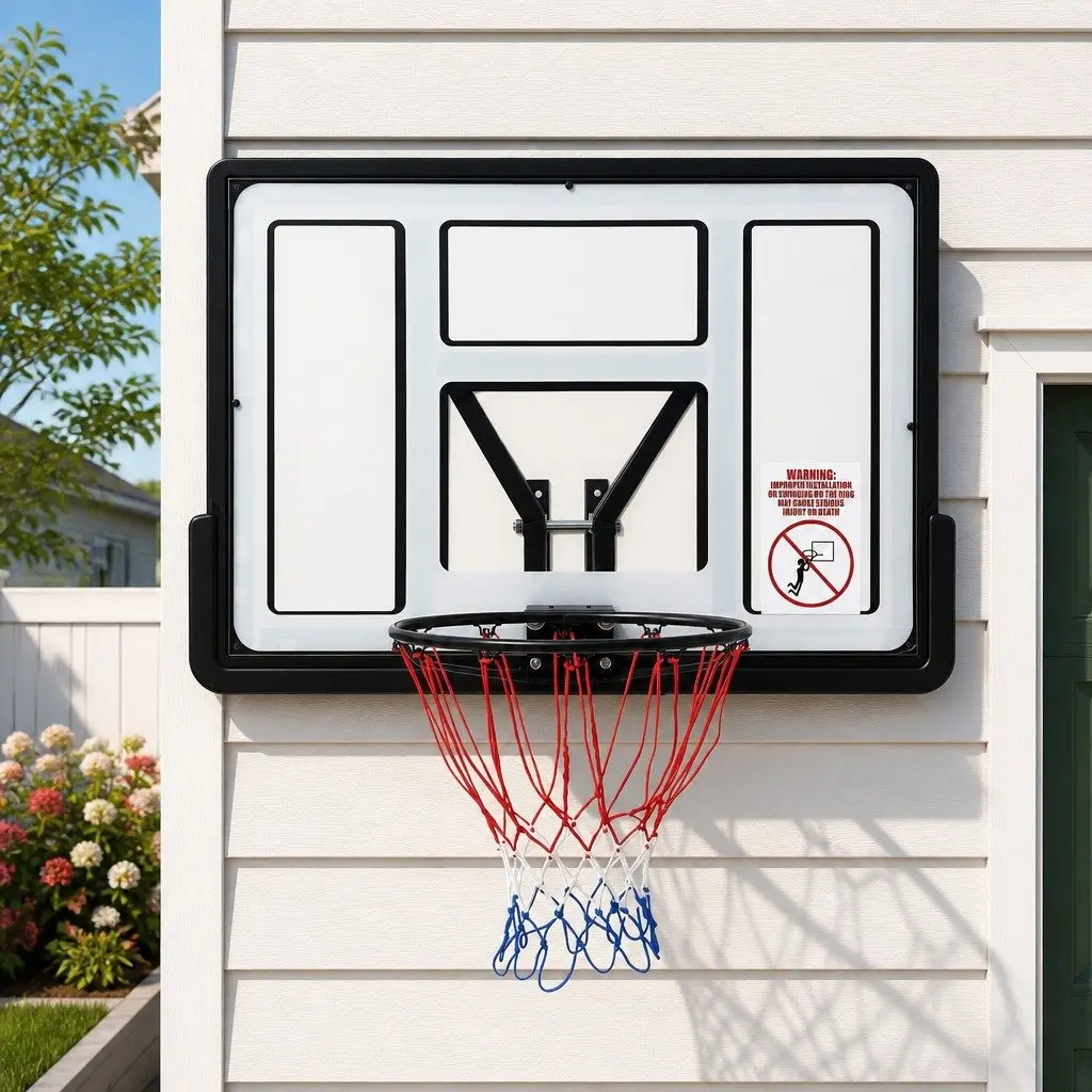 43-Inch Wall Mount Basketball Hoop Polycarbonate Backboard Black White