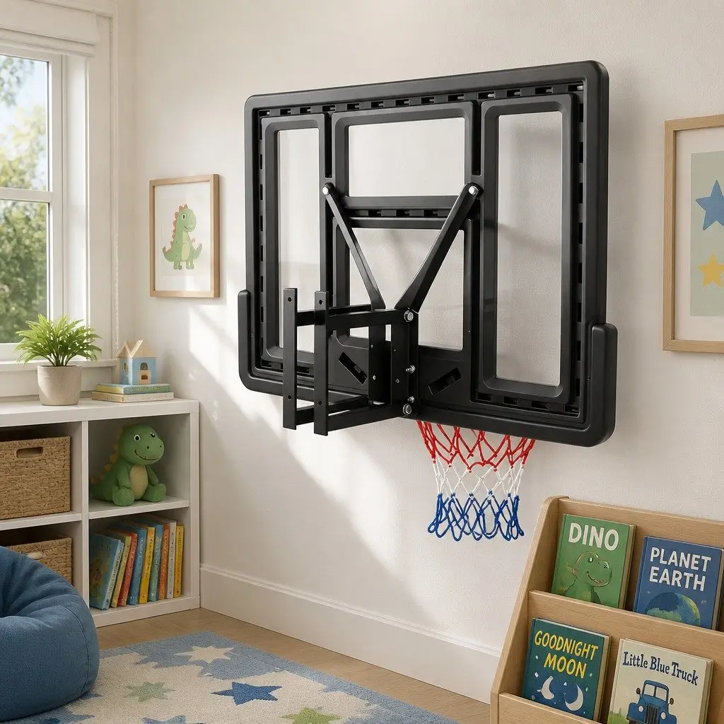 43-Inch Wall Mount Basketball Hoop Polycarbonate Backboard Black White