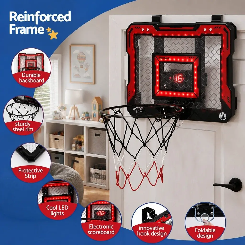 Mini Basketball Hoop Over Door Electronic Scoreboard 40x30cm Red