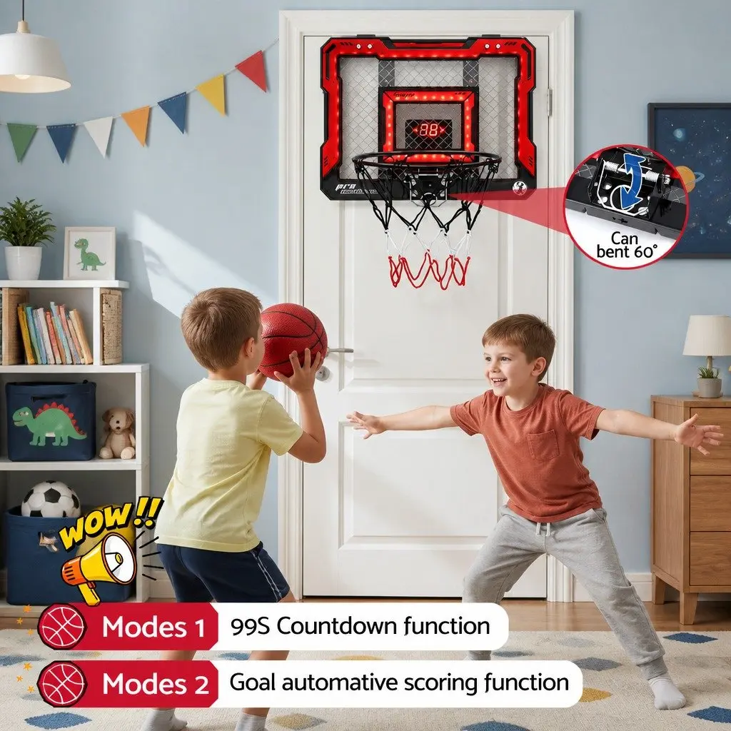 Mini Basketball Hoop Over Door Electronic Scoreboard 40x30cm Red