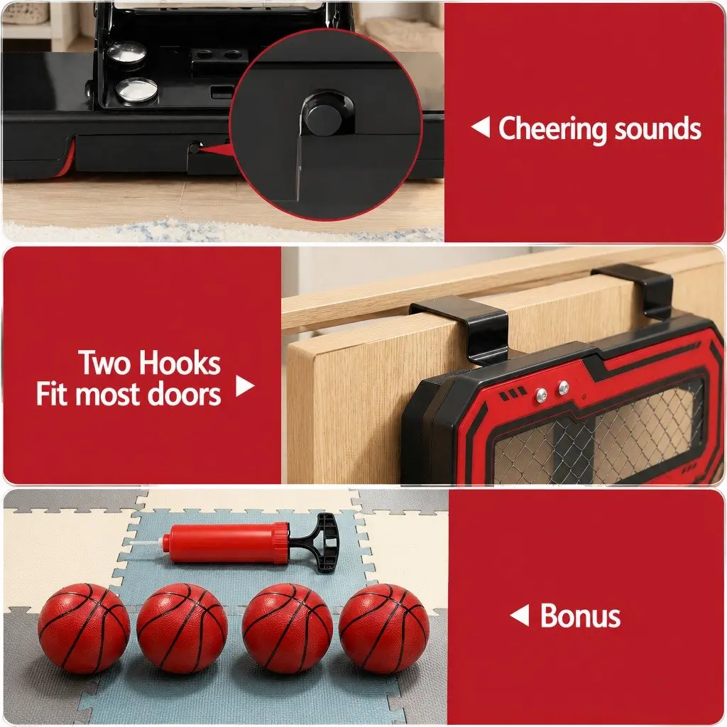 Mini Basketball Hoop Over Door Electronic Scoreboard 40x30cm Red
