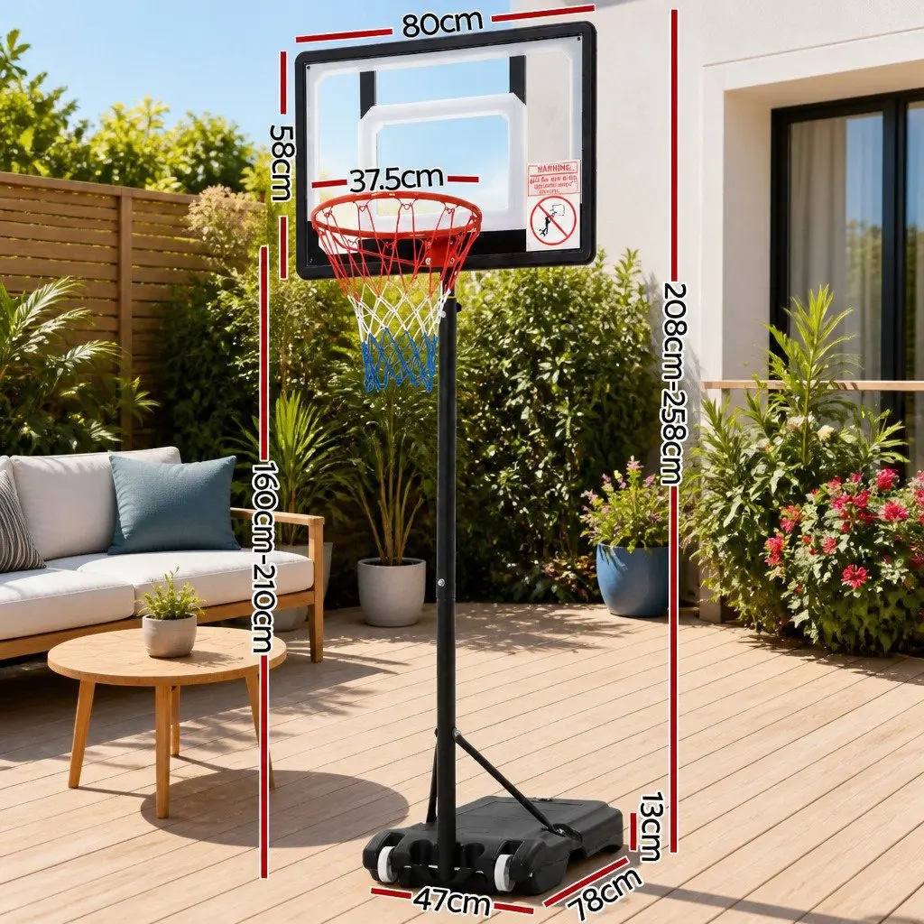 Basketball Hoop Stand System Adjustable Steel Frame 1.6m to 2.1m Portable 32 Inch PVC Backboard Black