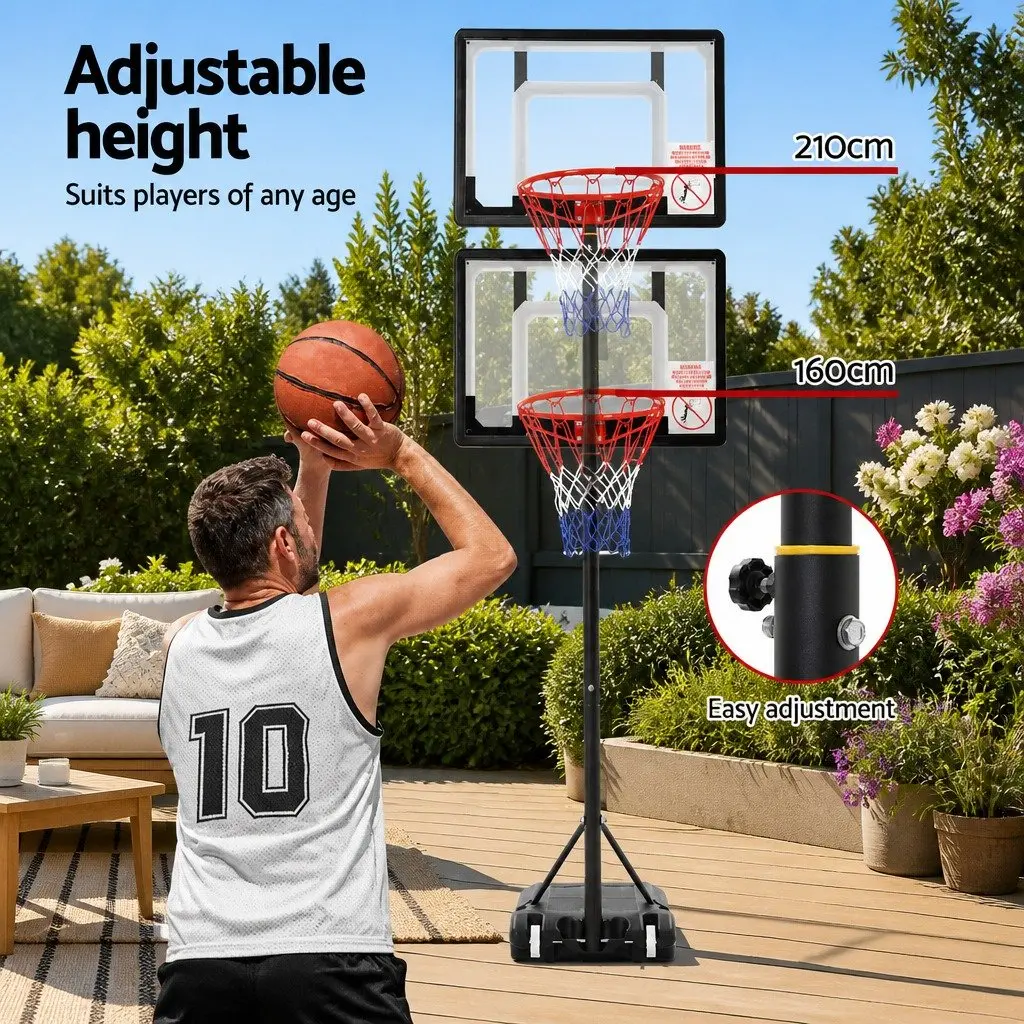 Basketball Hoop Stand System Adjustable Steel Frame 1.6m to 2.1m Portable 32 Inch PVC Backboard Black