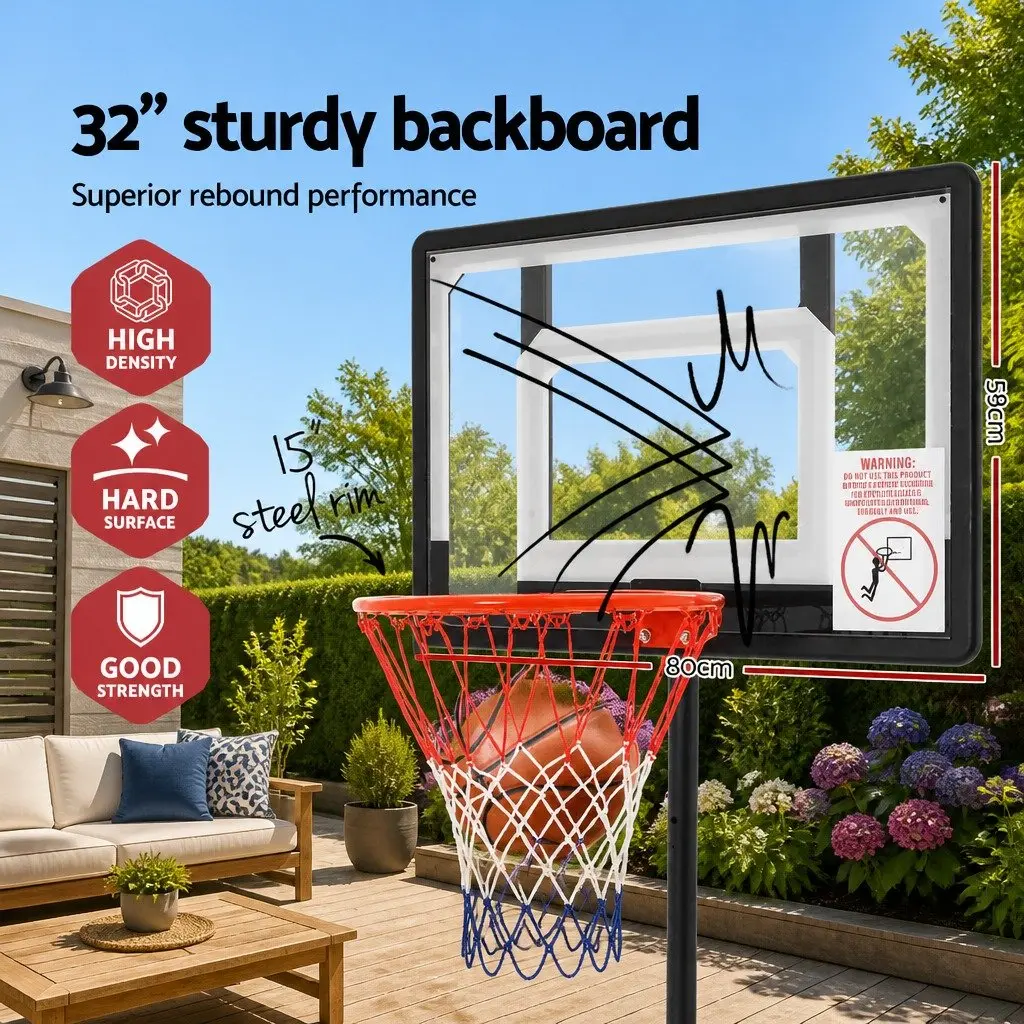 Basketball Hoop Stand System Adjustable Steel Frame 1.6m to 2.1m Portable 32 Inch PVC Backboard Black