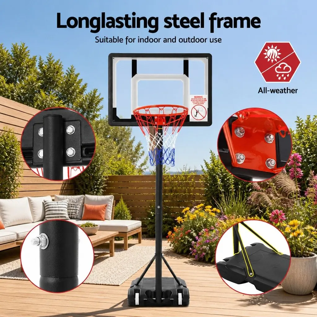 Basketball Hoop Stand System Adjustable Steel Frame 1.6m to 2.1m Portable 32 Inch PVC Backboard Black