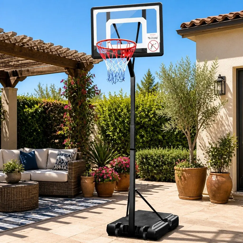 Basketball Hoop Stand System Adjustable Steel Frame 2.1m to 2.6m Portable Shatterproof Backboard 32 Inch