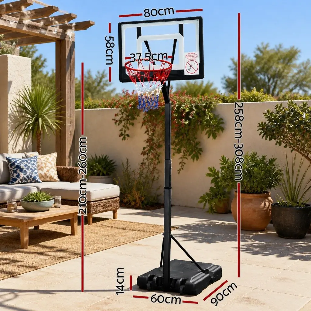 Basketball Hoop Stand System Adjustable Steel Frame 2.1m to 2.6m Portable Shatterproof Backboard 32 Inch
