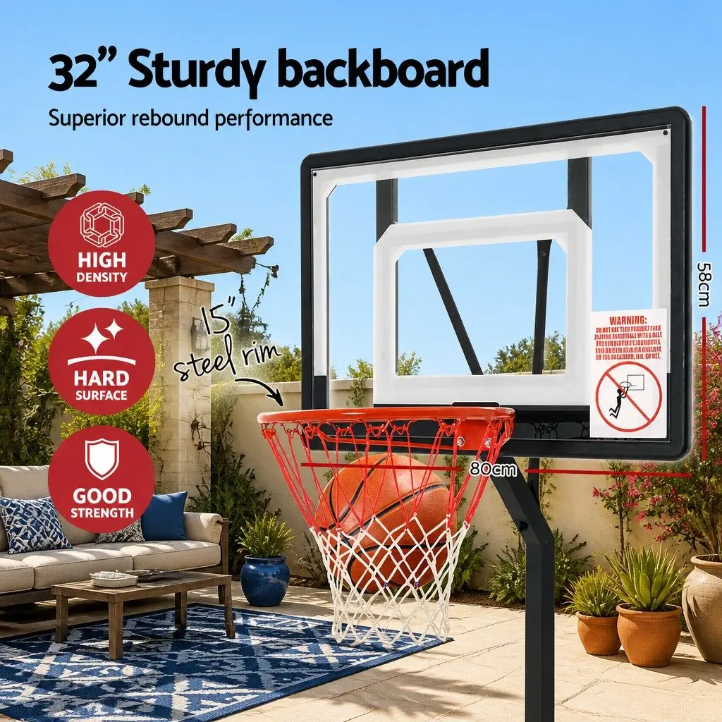 Basketball Hoop Stand System Adjustable Steel Frame 2.1m to 2.6m Portable Shatterproof Backboard 32 Inch