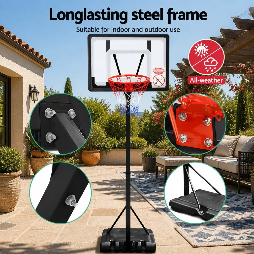 Basketball Hoop Stand System Adjustable Steel Frame 2.1m to 2.6m Portable Shatterproof Backboard 32 Inch