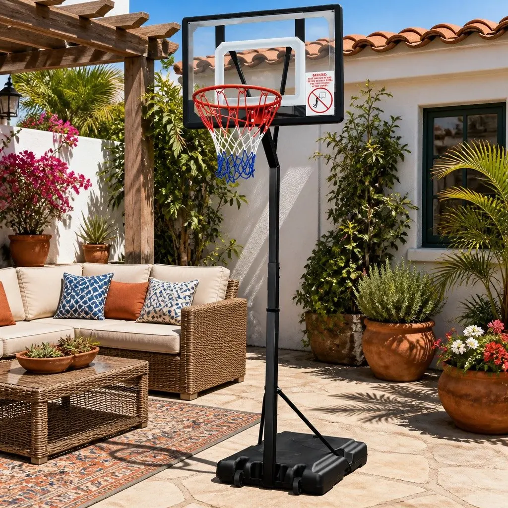 Basketball Hoop Stand System Adjustable Steel Frame 2.1m to 2.6m Portable Shatterproof Backboard 32 Inch