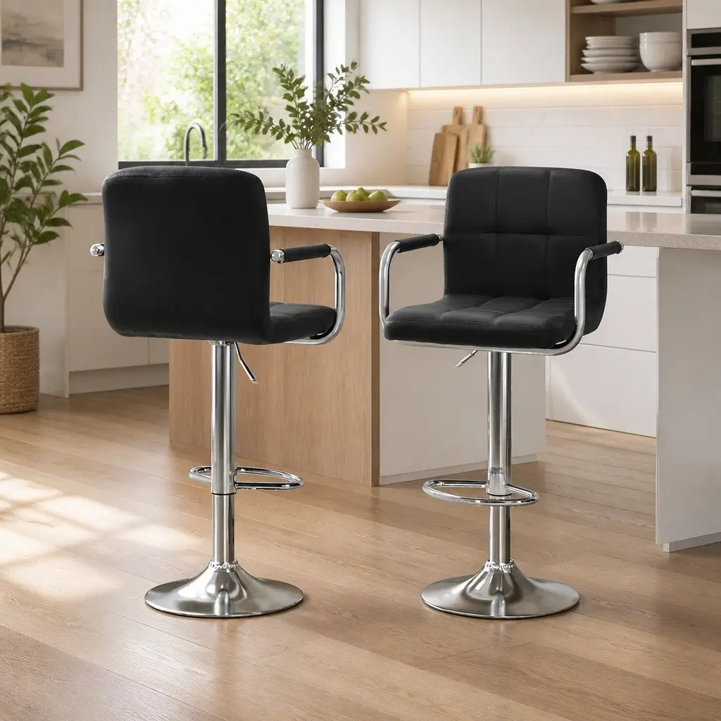 Bar Table and Stools Set Adjustable Height MDF Steel White Black 2 Piece