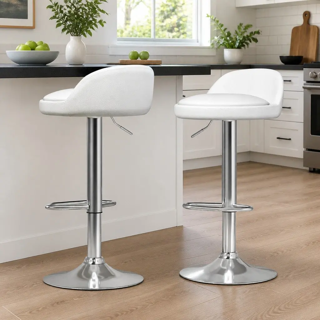 Bar Table and Stools Set MDF Steel 60cm White Contemporary