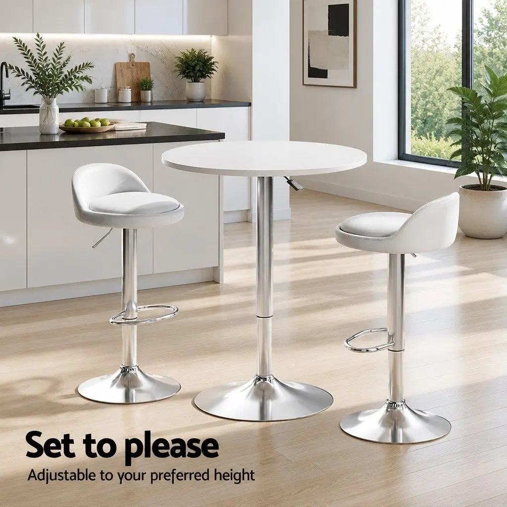 Bar Table and Stools Set MDF Steel 60cm White Contemporary