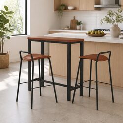 Bar Table and Stools Set Dining Desk Kitchen Cafe Pub Furniture Brown Black