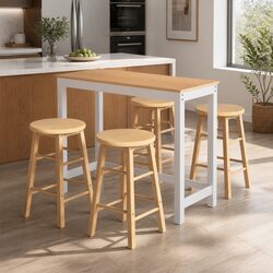 Bar Table and Stools Set 5 Piece Dining Kitchen Café Pub Furniture Pine Wood