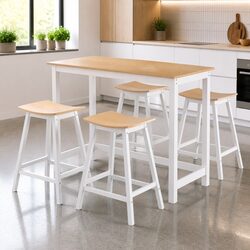 Bar Table and Stools Set 5 Piece Dining Kitchen Cafe Pub Furniture Pine Wood