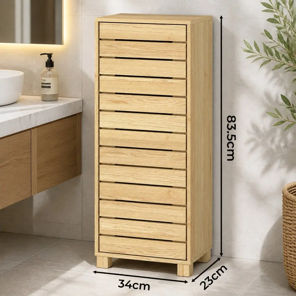 Bathroom Storage Cabinet Oak Compact Floor Shelf Unit with Adjustable Shelves