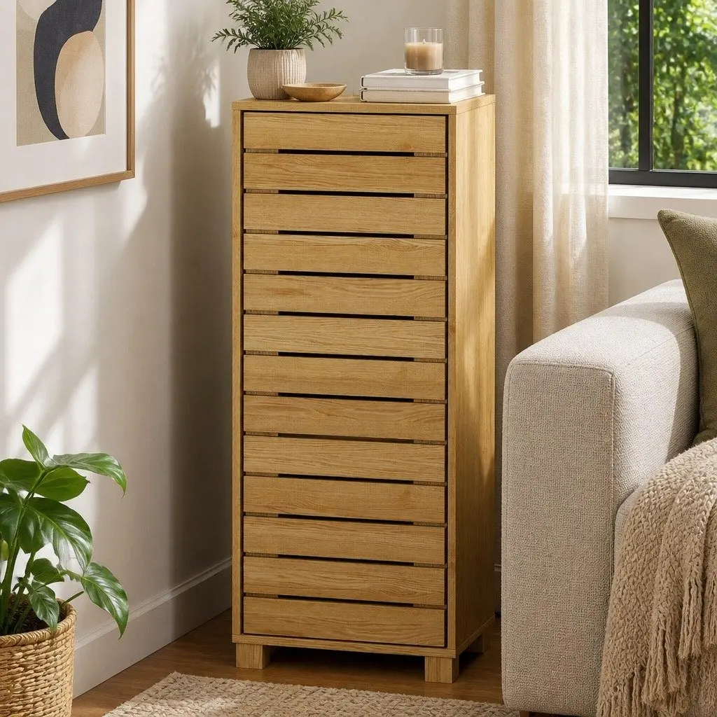 Bathroom Storage Cabinet Oak Compact Floor Shelf Unit with Adjustable Shelves