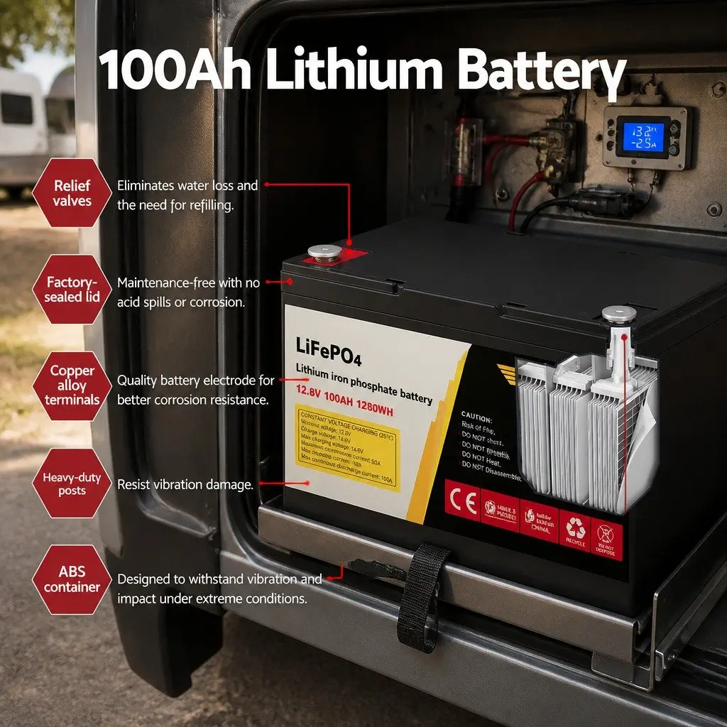 12V 100Ah Lithium LiFePO4 Deep Cycle Battery ABS Construction Outdoor Power Supply