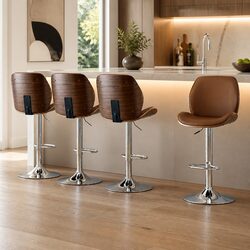 Bar Stools Set of 4 Bentwood Adjustable Height Kitchen Counter Chairs Brown