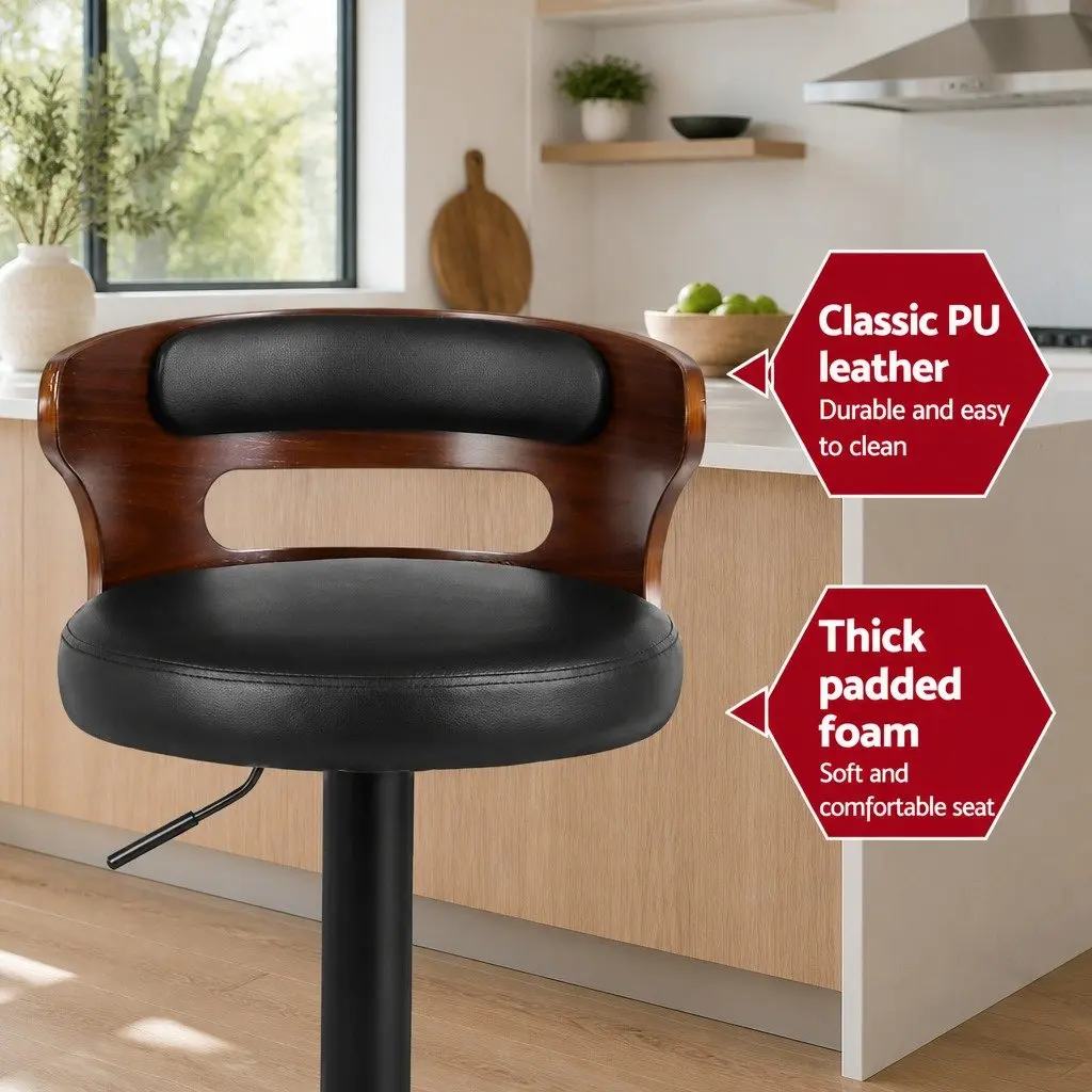 Bar Stools Gas Lift Black Padded Seat Swivel Kitchen Dining Chair Set of 4