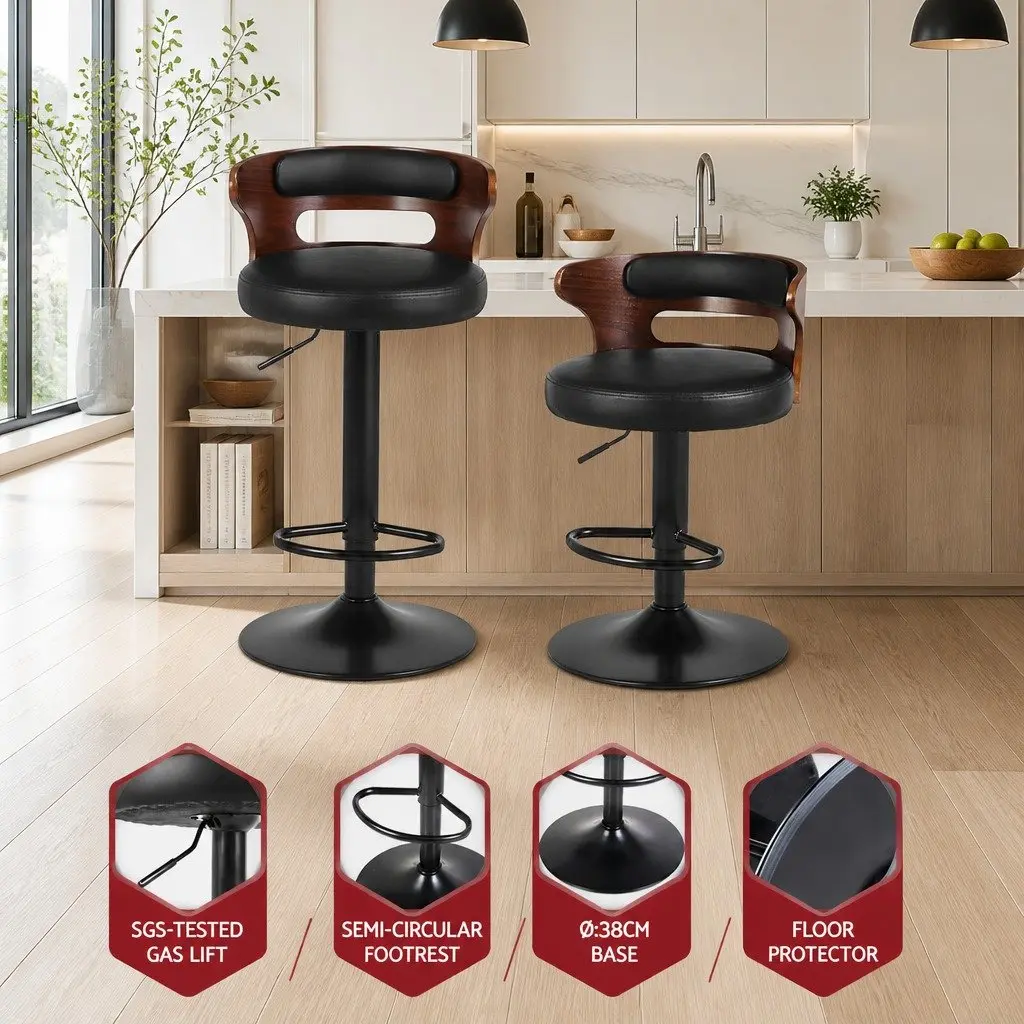 Bar Stools Gas Lift Black Padded Seat Swivel Kitchen Dining Chair Set of 4