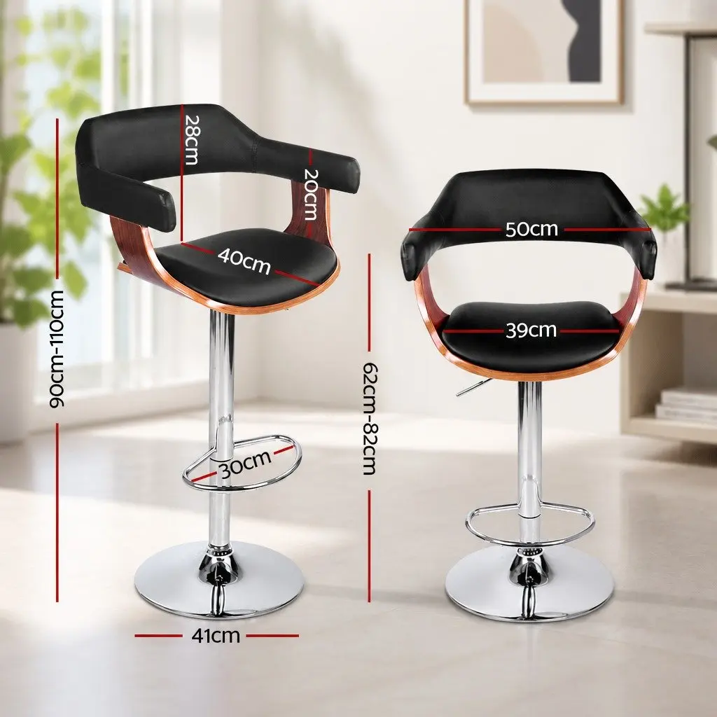 Bar Stools Gas Lift Steel Chrome Adjustable Height Black PU Leather Padded Seat Swivel