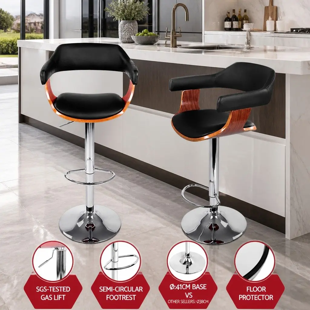 Bar Stools Gas Lift Swivel Padded Seat Chrome Base Black Set of 4