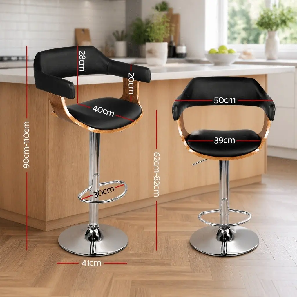 Bar Stools PU Leather Padded Seat Steel Base Chrome Gas Lift Adjustable Height Black