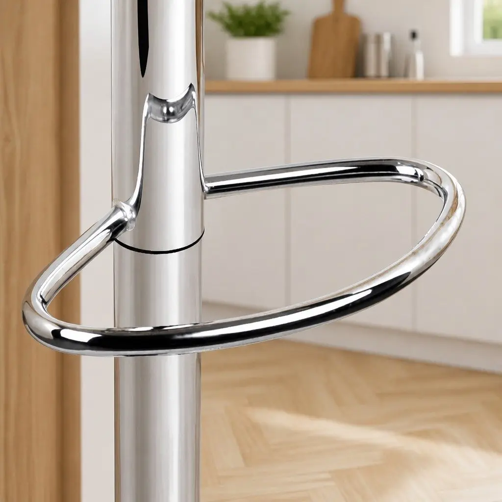 Bar Stools PU Leather Padded Seat Steel Base Chrome Gas Lift Adjustable Height Black