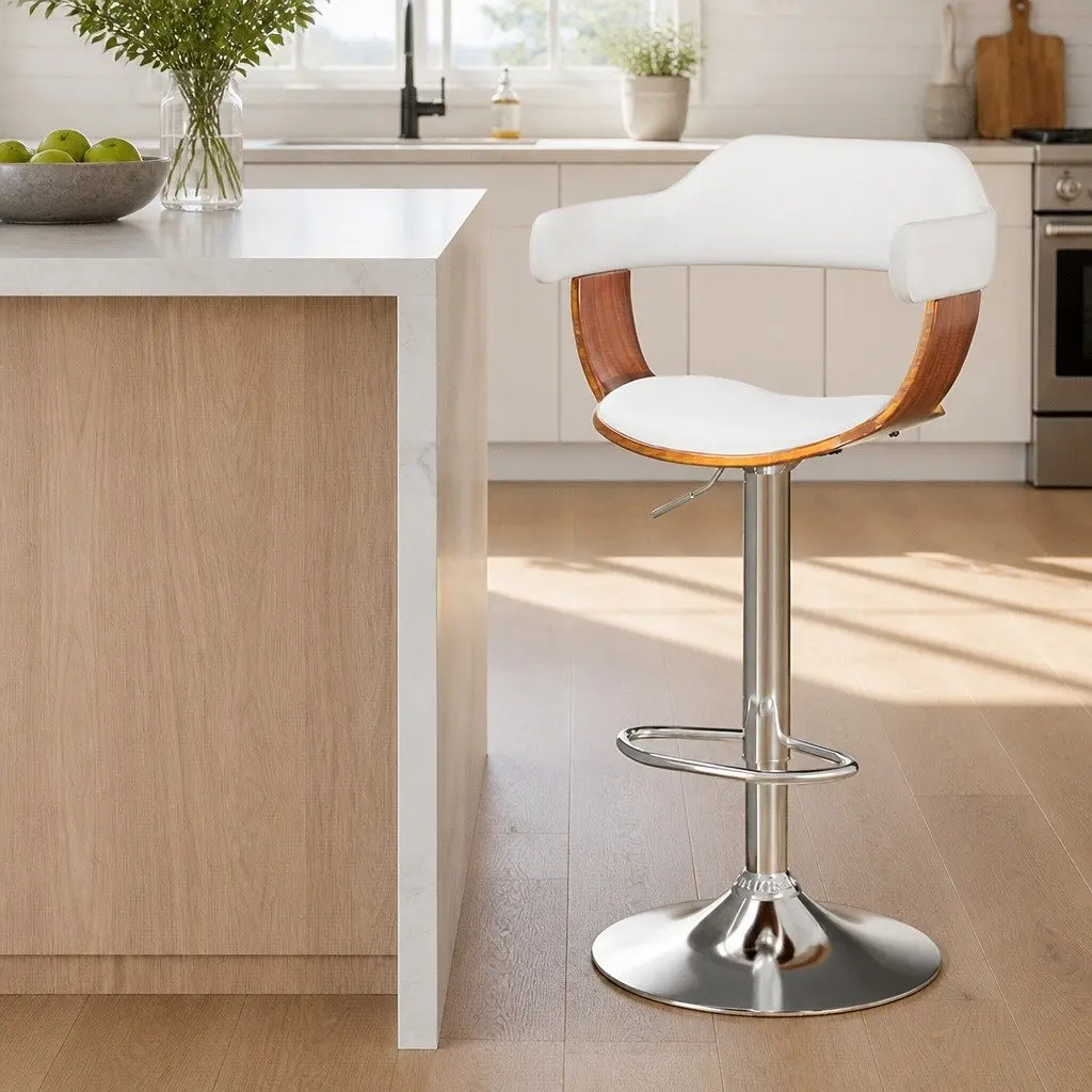 Bar Stools Gas Lift Swivel Chair White Padded Seat Chrome Base