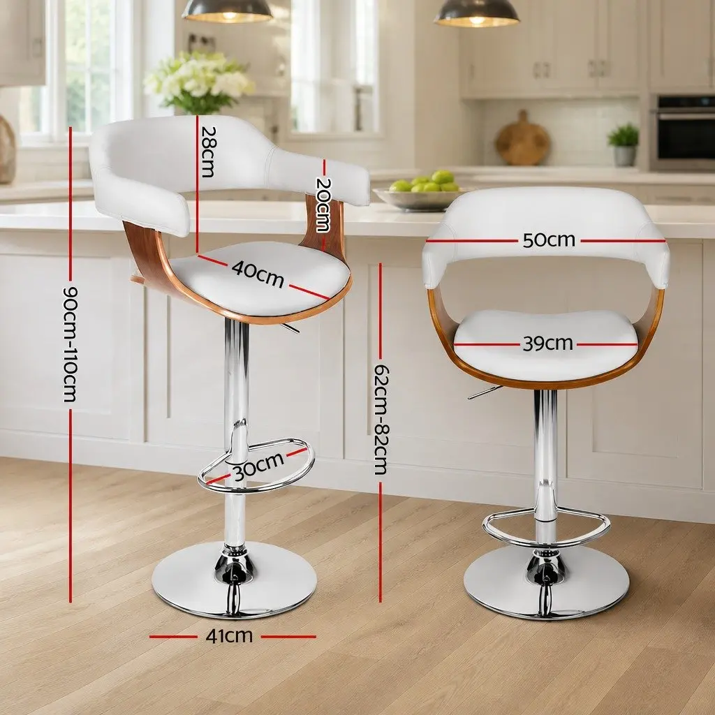 Bar Stools Gas Lift Swivel Chair White Padded Seat Chrome Base