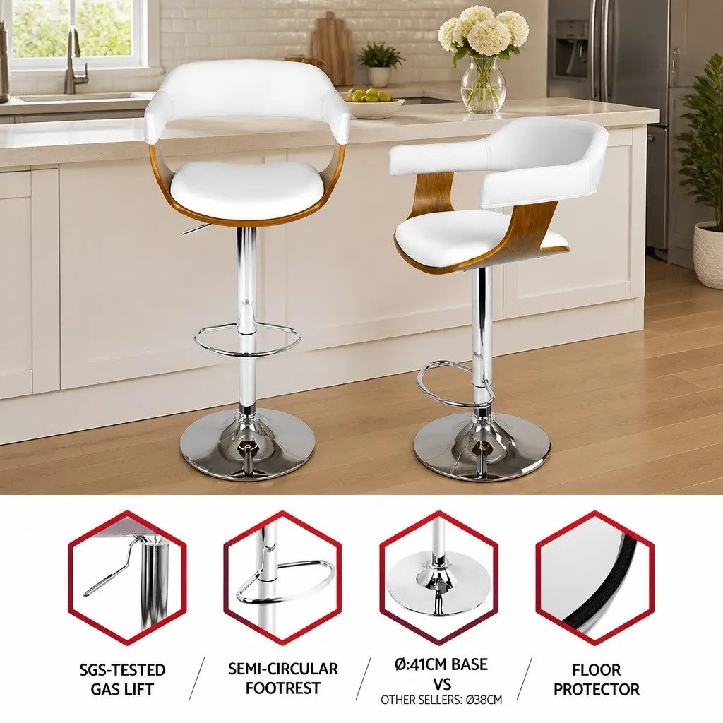 Bar Stools Gas Lift Swivel Chair White Padded Seat Chrome Base
