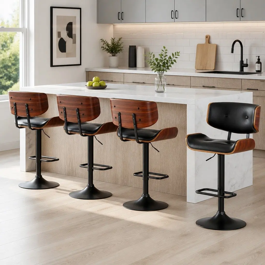 Bar Stools PU Leather Padded Seat 360 Rotatable Gas Lift Black 4 Pack